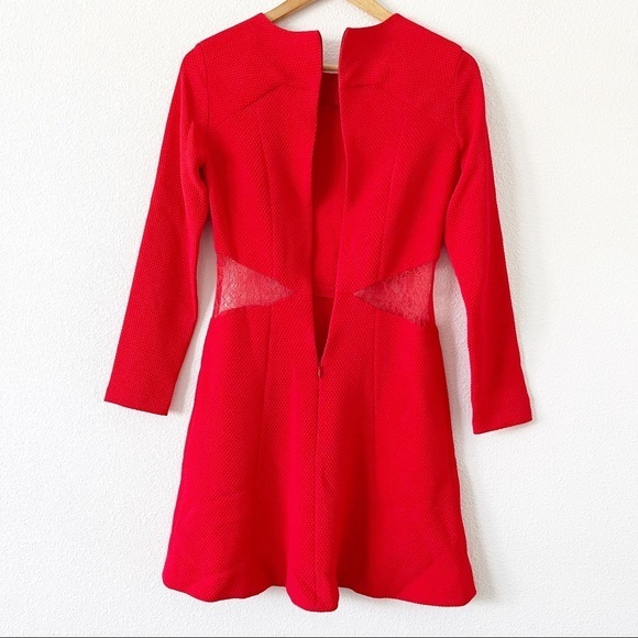 Sandro Paris Rayke Red Lace Cutout Jersey Dress - Picture 9 of 12